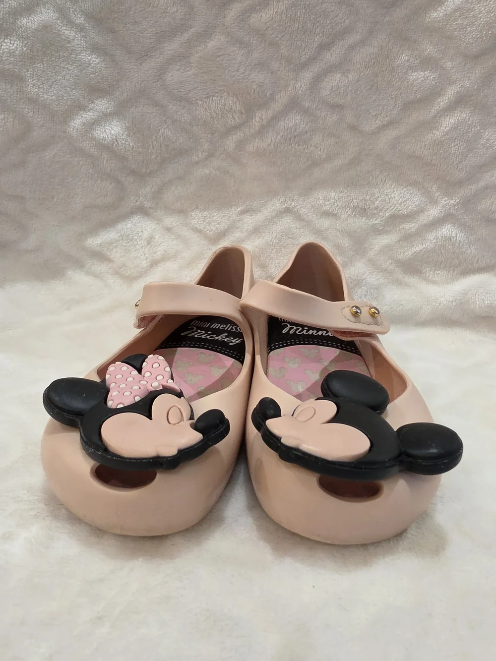 Mini Melissa Kids Sz 6 Toddler Pale Pink Mickey Minnie Mouse Kissing Jelly Shoes